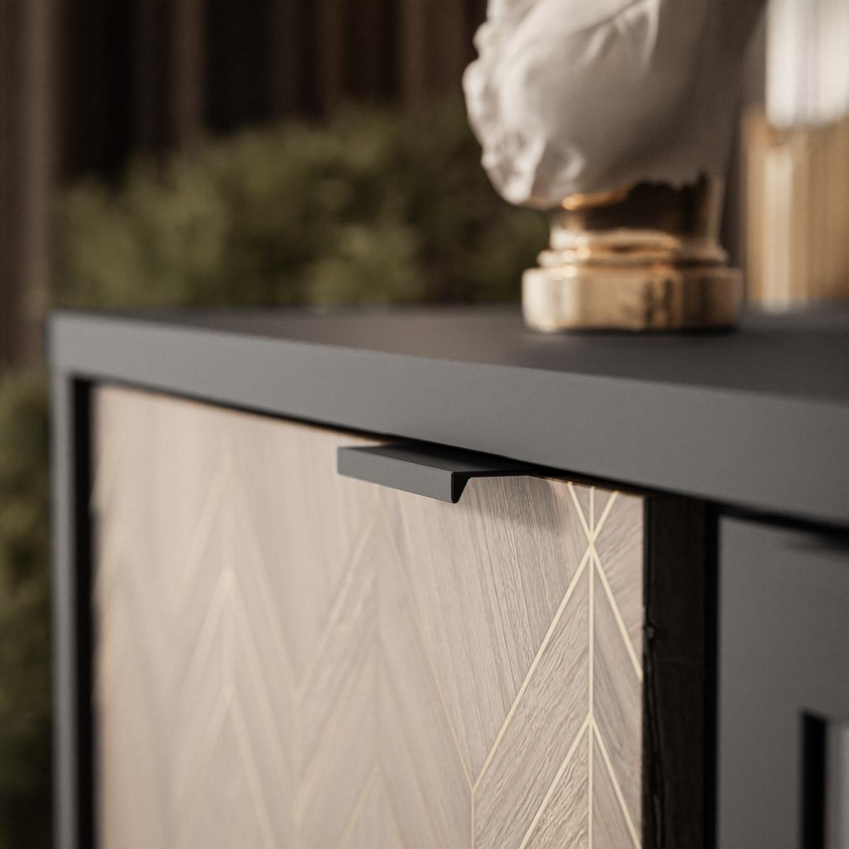 VITRINE LIAM mit Beleuchtung - Schwarz, Holzwerkstoff (101/124/41cm) - Lookway