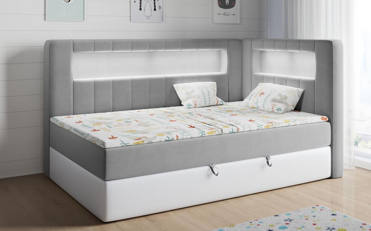 BOXSPRINGBETT JUNIOR GOLD 3 90/200 Grau/Weiß - rechte Seite - Weiß/Grau, Holz/Textil (90/200cm) - MKS