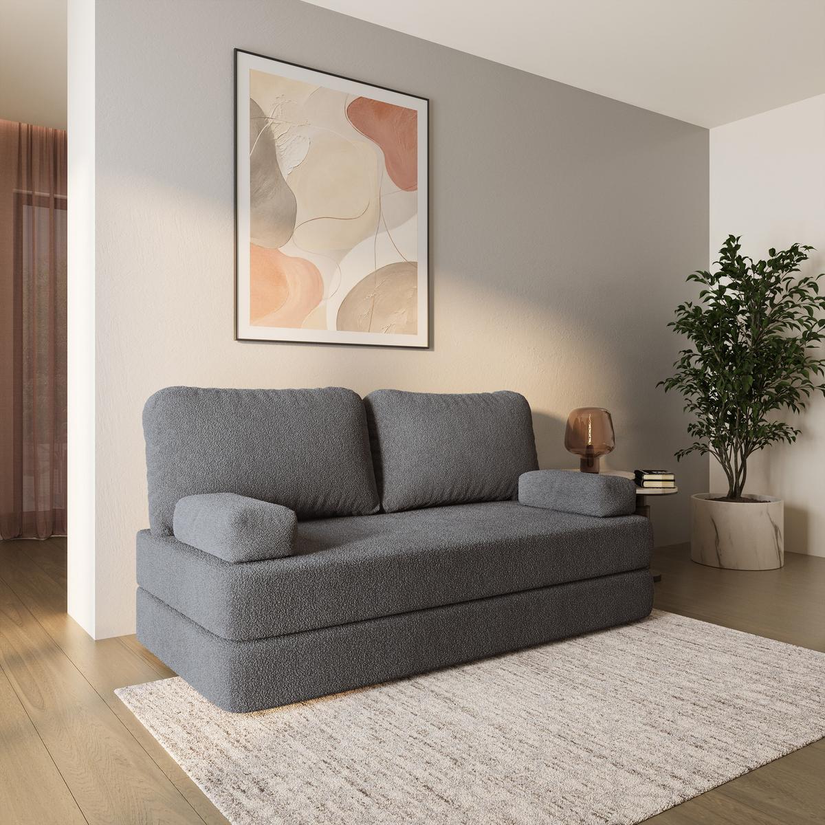 BETTSOFA NIKSI aus Schaumstoff Bucle-Stoff Grau Schlaffunktion - Grau, Textil (170/86/80cm) - MASSENO