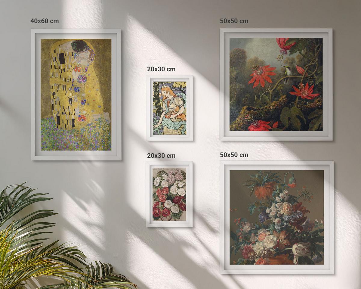 BILDER SET 5er Set - 50x50 cm & 20x30 cm & 40x60 cm Weißer Rahmen - Blumen des Baumes (Gemälde von Klimt) - Weiß, Kunststoff (40/60cm) - TULUP