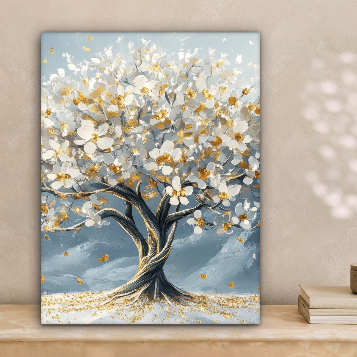 LEINWANDBILD Baum - Winter - Baum des Lebens - Modern - Gold Room Decor 30x40 cm - Goldfarben, Textil (30/40cm) - MuchoWow