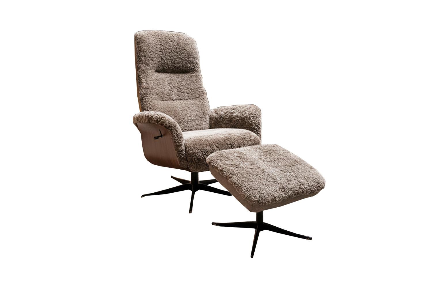 RELAXSESSEL SILVA Beige Schaffell Relaxfunktion - Beige/Schwarz, Naturmaterialien/Fell (77/106/86cm) - KAWOLA