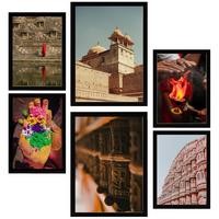 POSTER Set Mit 6 Fotografien Aus Indien & Asien A3 & A4 Schwarzer Rahmen - Schwarz, Papier (29/3cm) - Nacnic