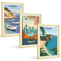 BILDER SET 3er Set - 40x60 cm Goldrahmen - Stadtansichten aus Griechenland, Kanada und Australien - Goldfarben, Kunststoff (40/60cm) - TULUP