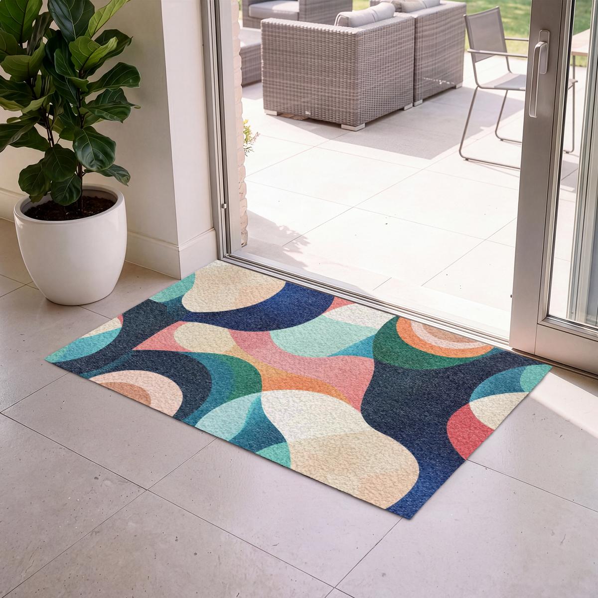 FUSSMATTE Abstrakt - Blau - Rosa Fußabtreter 120x80 cm - Multicolor, Kunststoff (120/0.4cm) - MuchoWow