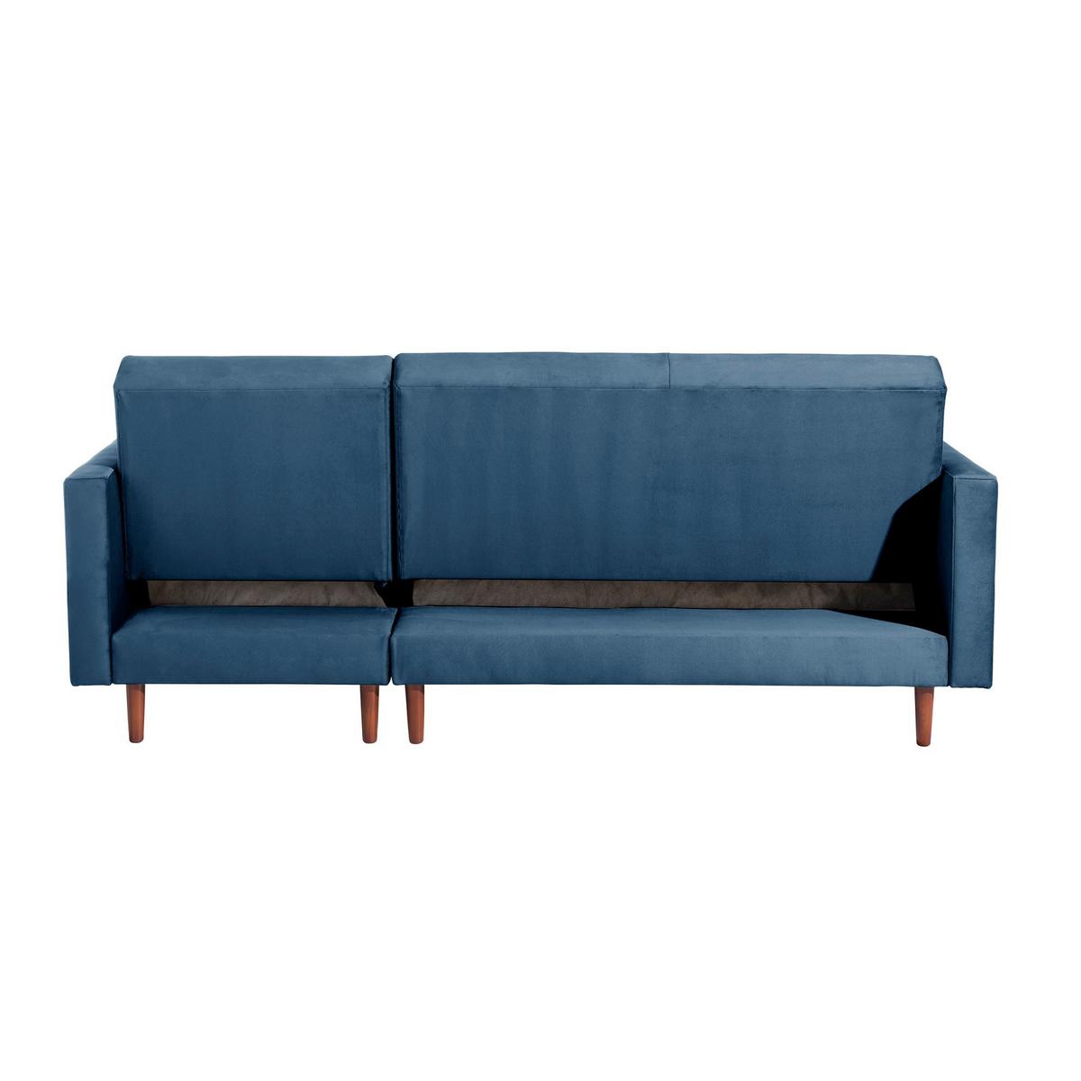 FUNKTIONSSOFA mit Hocker Katunia Samtvelours dunkelblau - Dunkelblau, Kunststoff (222/92/144cm) - 58aufmkessel
