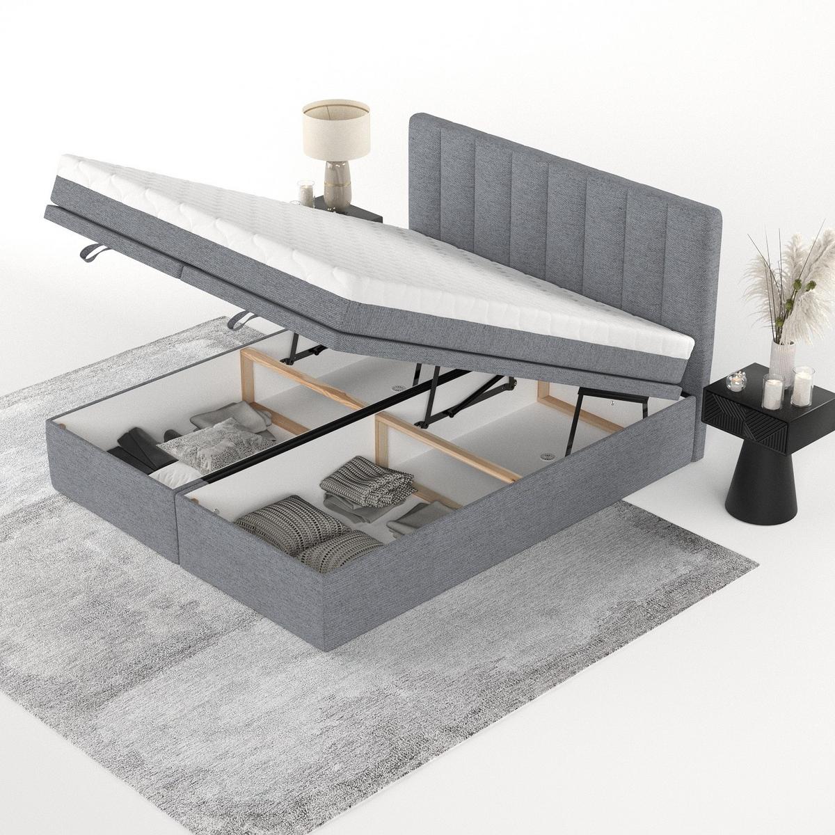 BOXBETT Lume 160/200 cm Grau im Neve Stoff - Schwarz/Grau, Holz/Holzwerkstoff (160/200cm) - AltaBeds