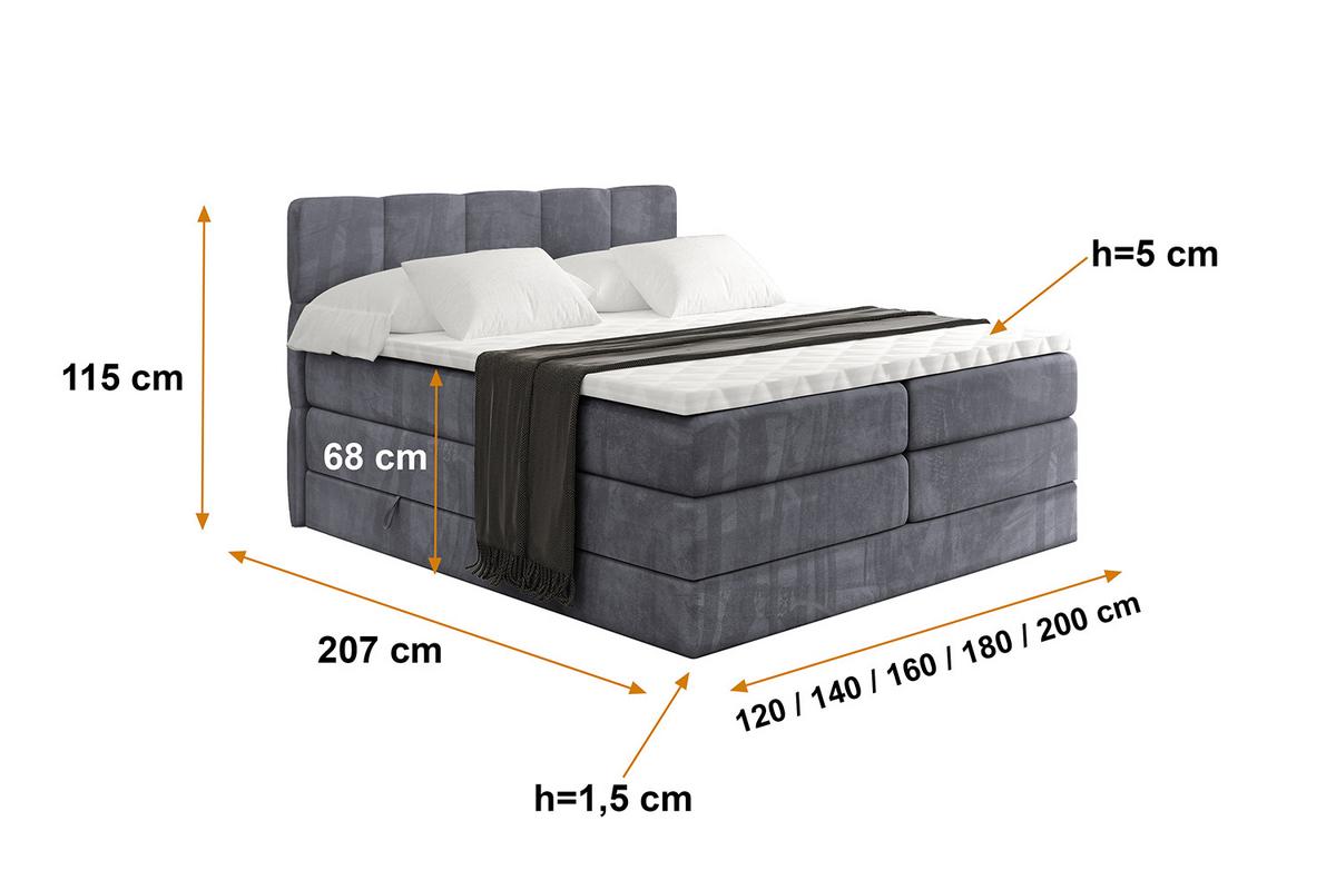 BOXSPRINGBETT mit Matratze H3|H4 und Lattenrost - LIRO KING-160x200 - Dunkelgrau Casablanca - Dunkelgrau, Holzwerkstoff (160/200cm) - ALTDECOR
