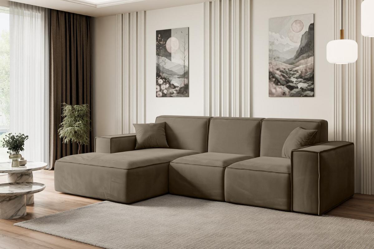 ECKSOFA Ottomane Links SERRA-L - 266x169x80 cm Braun Velours - Schwarz/Braun, Holzwerkstoff/Kunststoff (165/266cm) - ALTDECOR