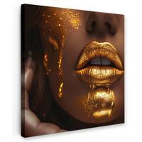 LEINWANDBILD Frau - Gold - Luxus - Porträt Deko Wohnzimmer 20x20 cm - Goldfarben, Textil (20/20cm) - MuchoWow