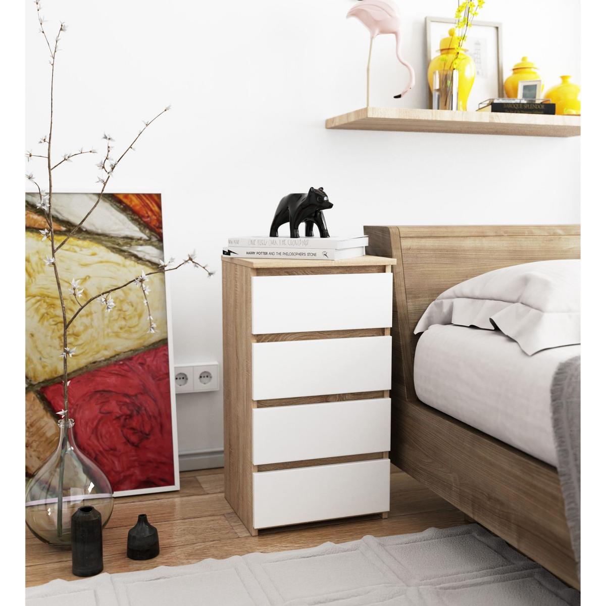 KOMMODE Eiche Sonoma, Weiß 74/40/35 - Weiß, Holzwerkstoff (40/74/35cm) - RAUMHIRSCH FURNITURE
