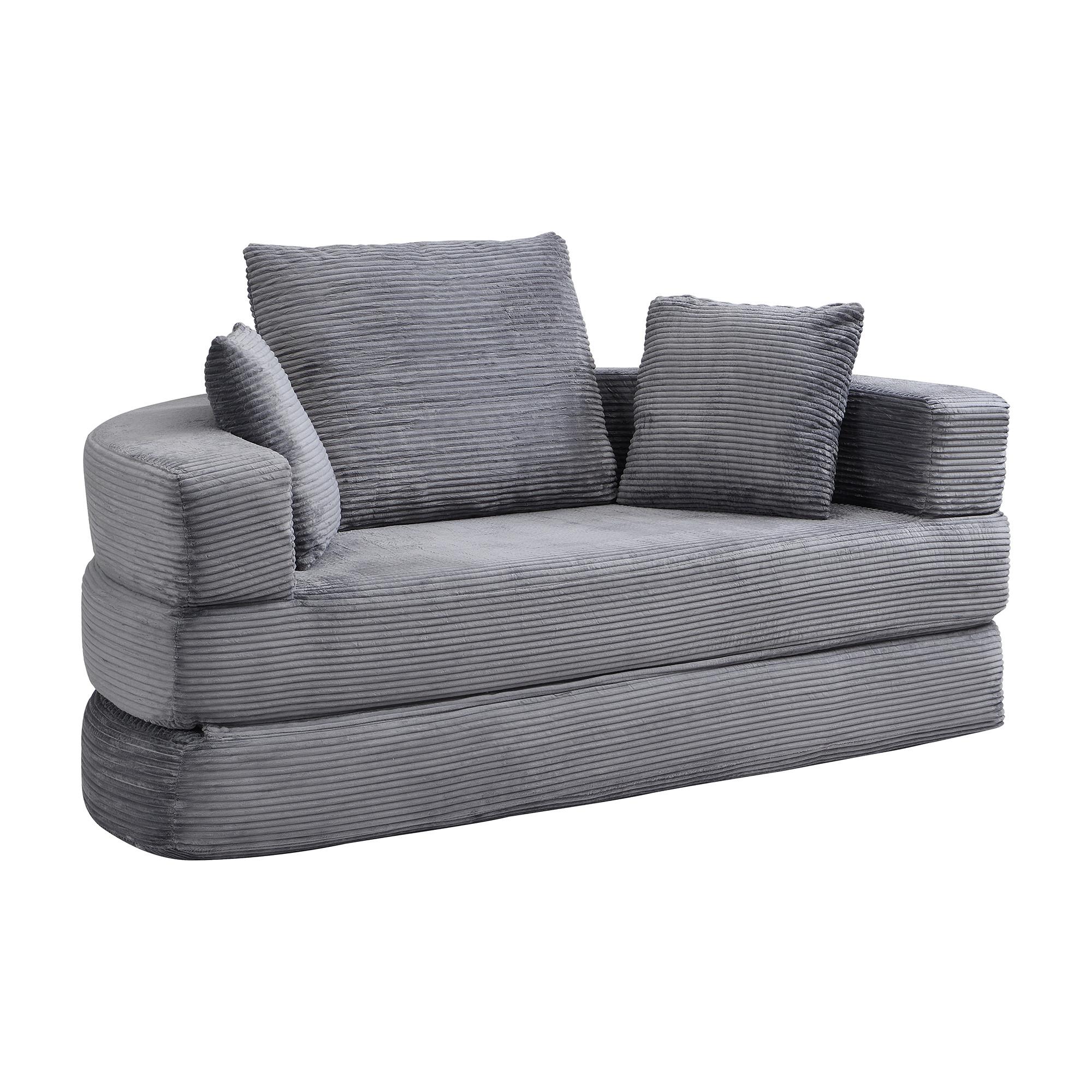 SOFABETT Klappbares Gästebett & Modulares Sofa aus weichem Cord-Stoff - Grau, Textil (173/40/176cm) - Urban Meuble