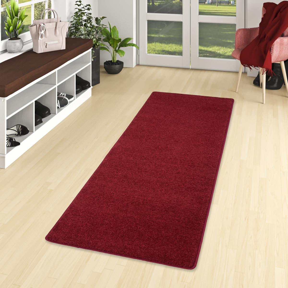 HOCHFLOR VELOURS TEPPICH LÄUFER MONA - Weinrot, Textil (80/200cm) - Snapstyle