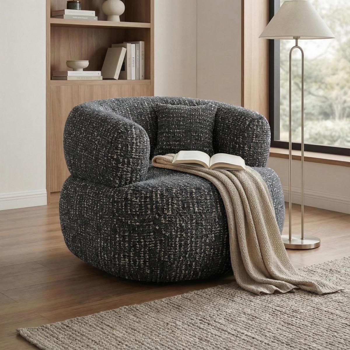 SESSEL Laila, Drehsessel mit runder Form, Schwarz, Geflecht-Stoff - Schwarz, Textil (95/75/97cm) - Beautysofa
