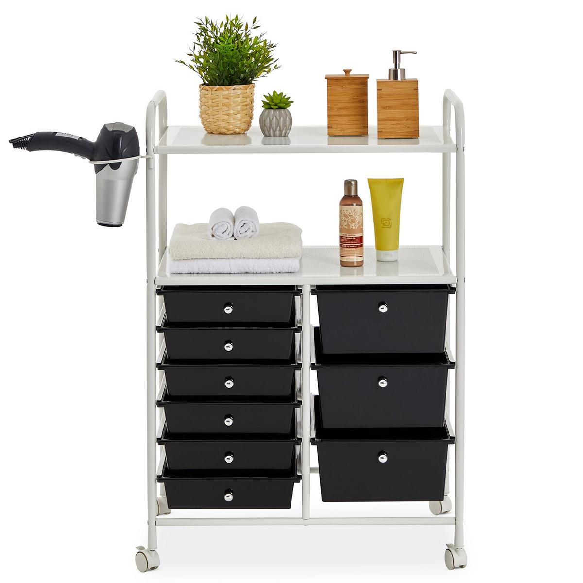 BADROLLWAGEN MARITA weiß/schwarz - Schwarz/Weiß, Kunststoff/Metall (63/97/39cm) - IDIMEX
