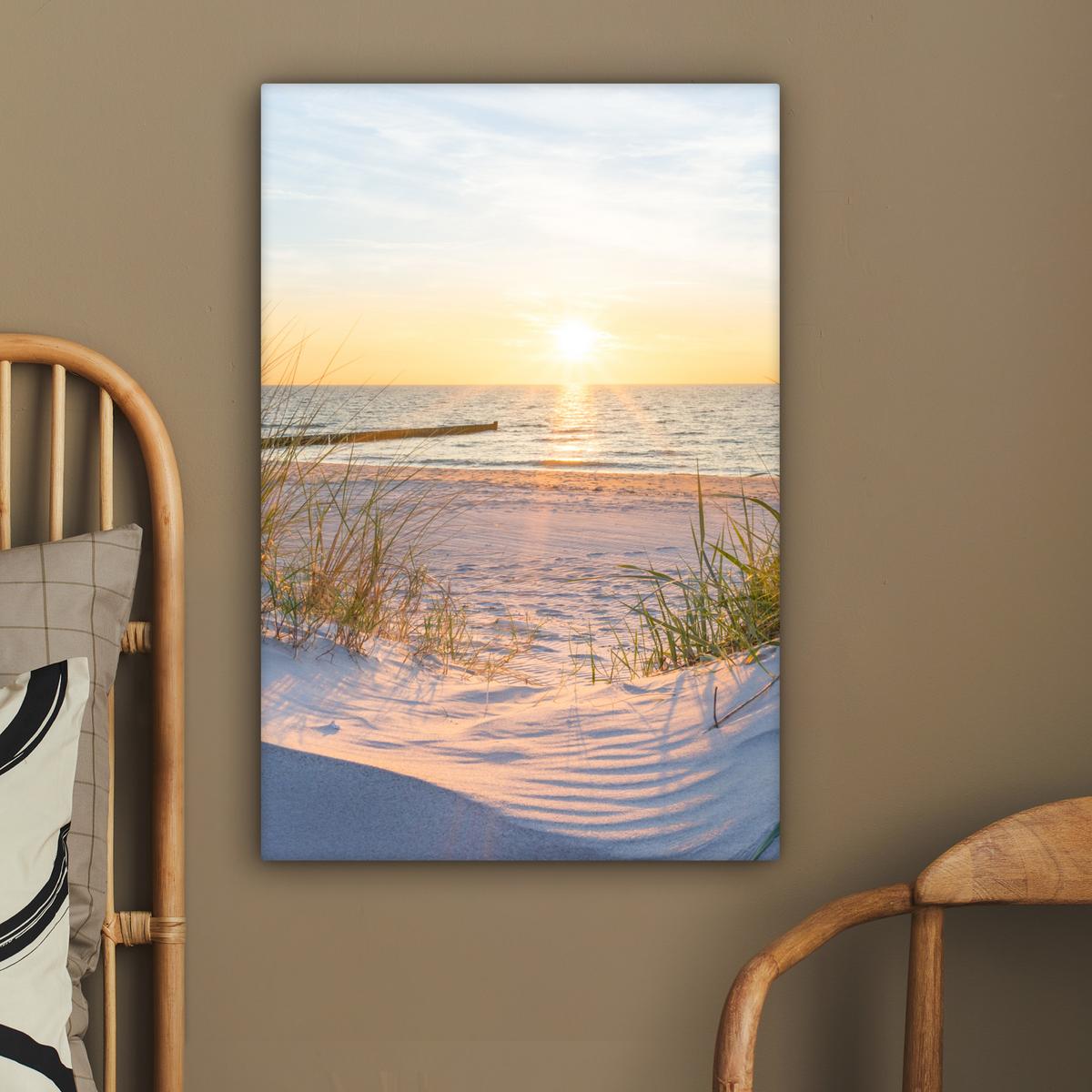 LEINWANDBILD Strand - Sonne - Düne - Gras - Sand - Horizont Wanddeko Schlafzimmer 60x90 cm - Hellblau, Textil (60/90cm) - MuchoWow