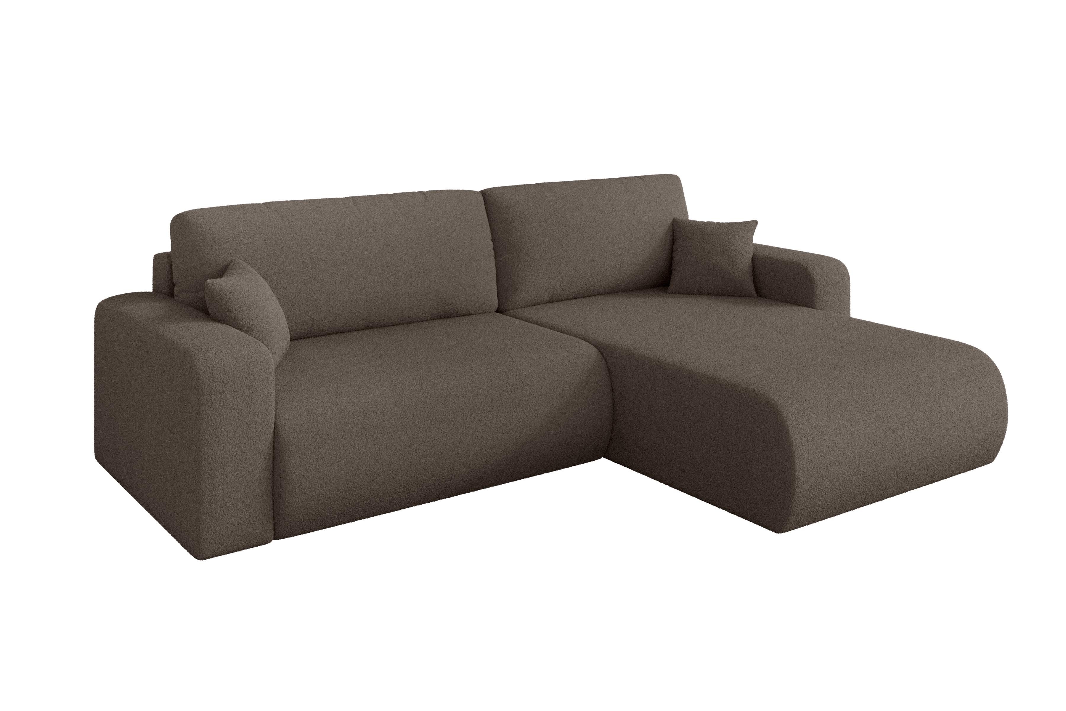 ECKSOFA mit Schlaffunktion Ottomane Rechts BERY-L 276x193x88 Braun Bouclé - Schwarz/Braun, Holzwerkstoff/Kunststoff (276/193cm) - ALTDECOR