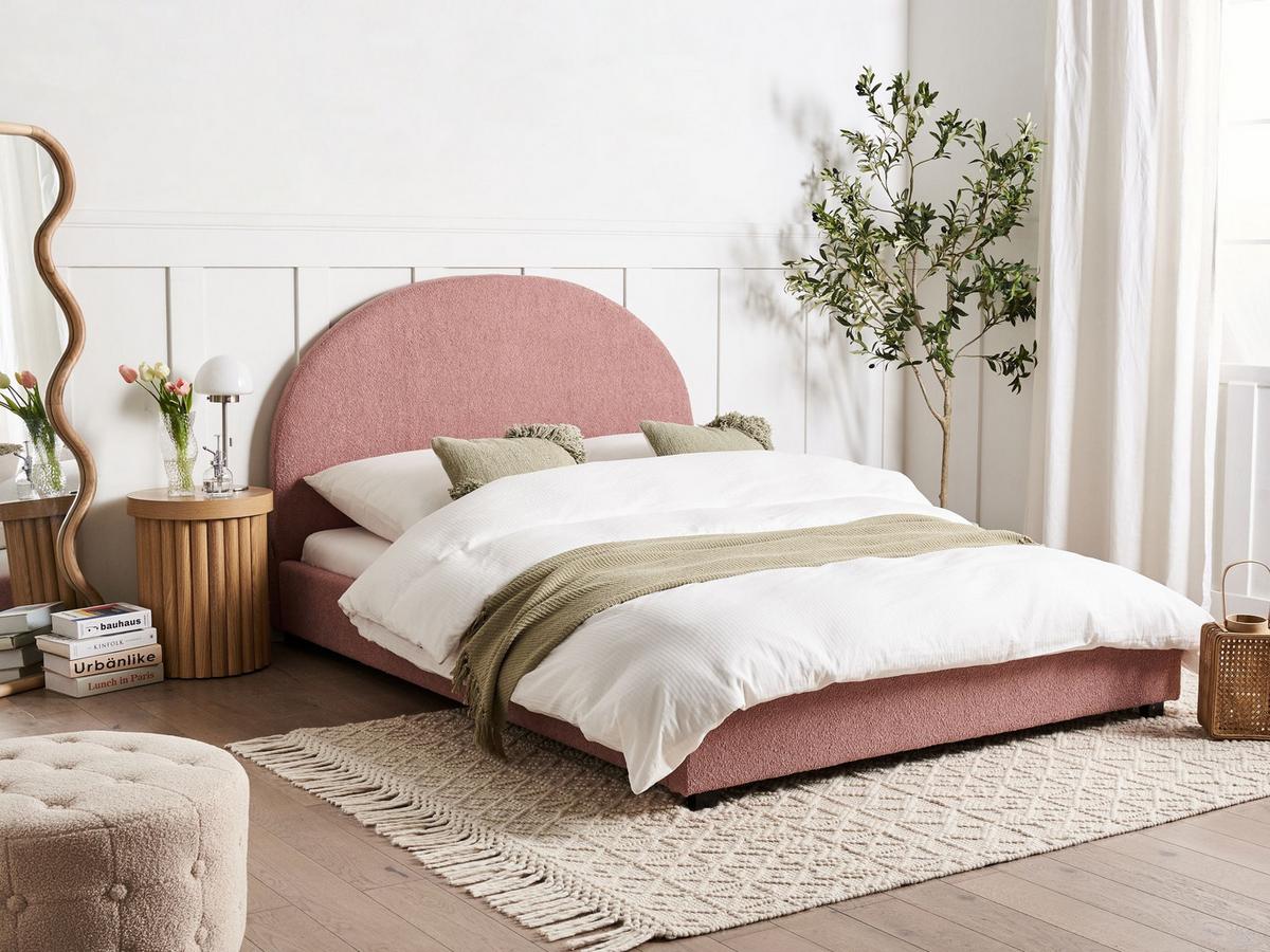 BETT mit Lattenrost 140/200 cm Bouclé Pastellrosa Vaucluse - Pink, Textil (140/200cm) - Beliani