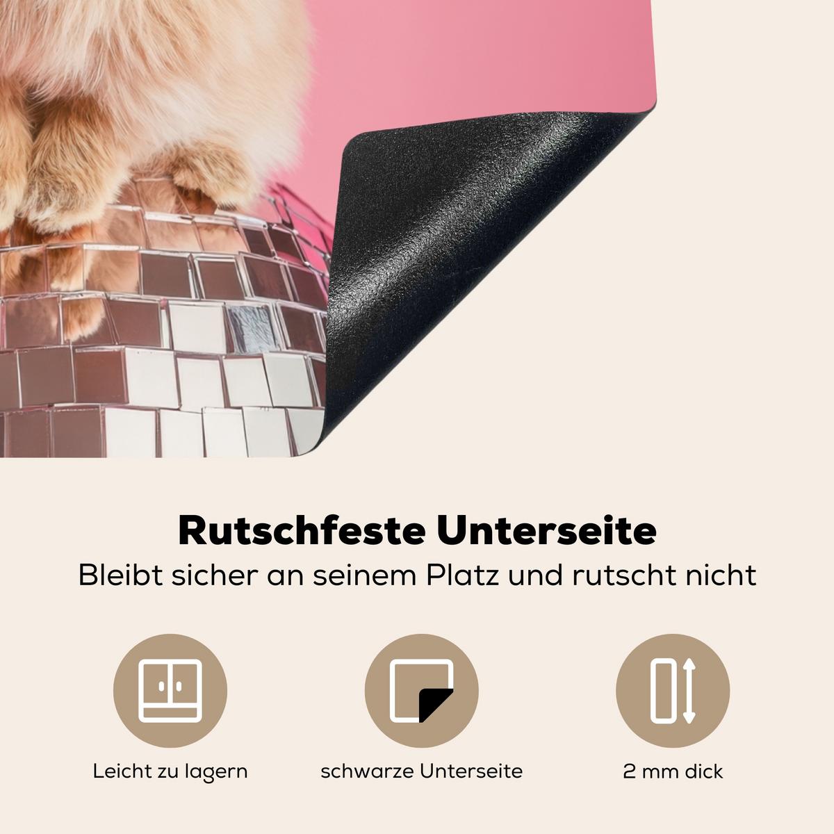 HERDABDECKPLATTE Schleife - Discoball - Kaninchen Abdeckung Ceranfeld 58.3x51.3 cm - Pink, Kunststoff (58.3/51.3/0.2cm) - MuchoWow