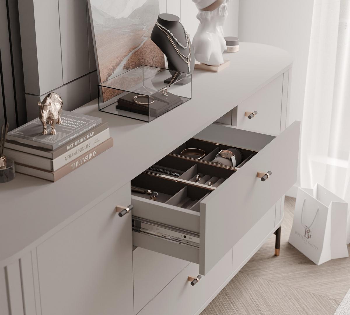 KOMMODE geriffelt, mit drei Schubladen, Kaschmir - Kaschmir, Holzwerkstoff (190/81/40cm) - Idohome