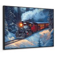 LEINWAND Bilder mit Rahmen - Zug - Weihnachten - Schnee - Weihnachtszug - 80x60 - Anthrazit, Textil (80/60cm) - MuchoWow