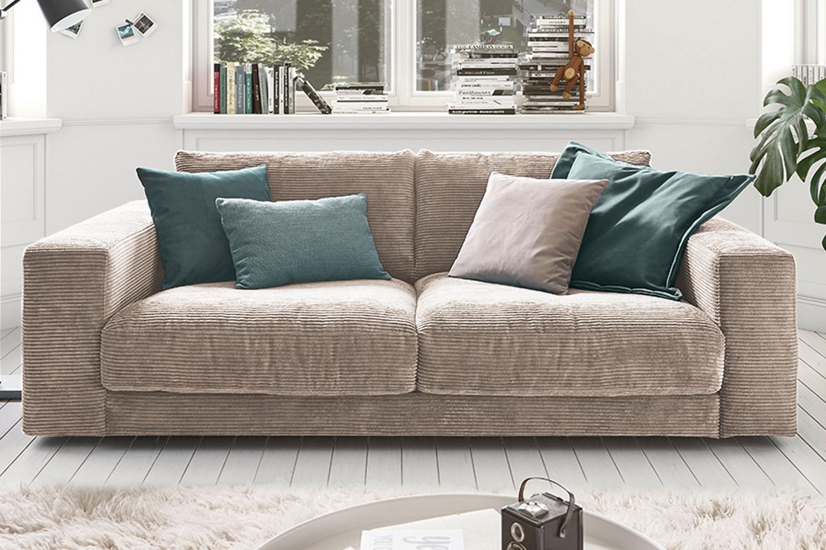 SOFA 2-SITZER MADELINE Taupe Cord - Taupe/Schwarz, Kunststoff/Textil (230/85/127cm) - KAWOLA