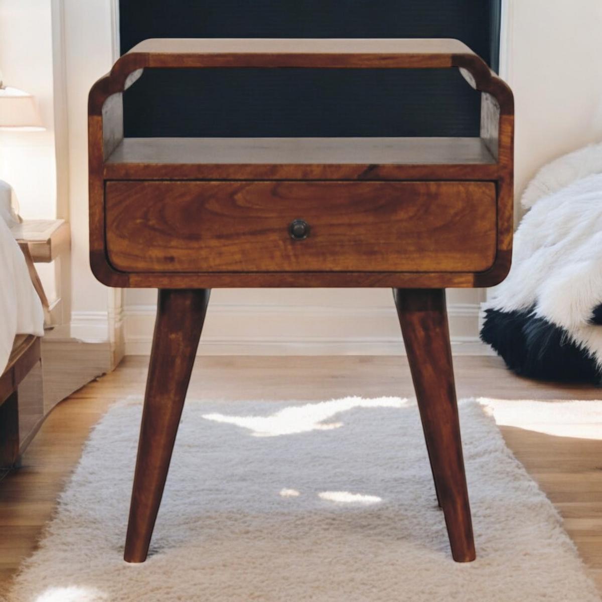NACHTKASTEN Newton Kastanie, 1 Schublade und Offenes Regal, Dunkelbraun - Dunkelbraun/Messingfarben, Holz/Metall (45/55/35cm) - Artisan Furniture