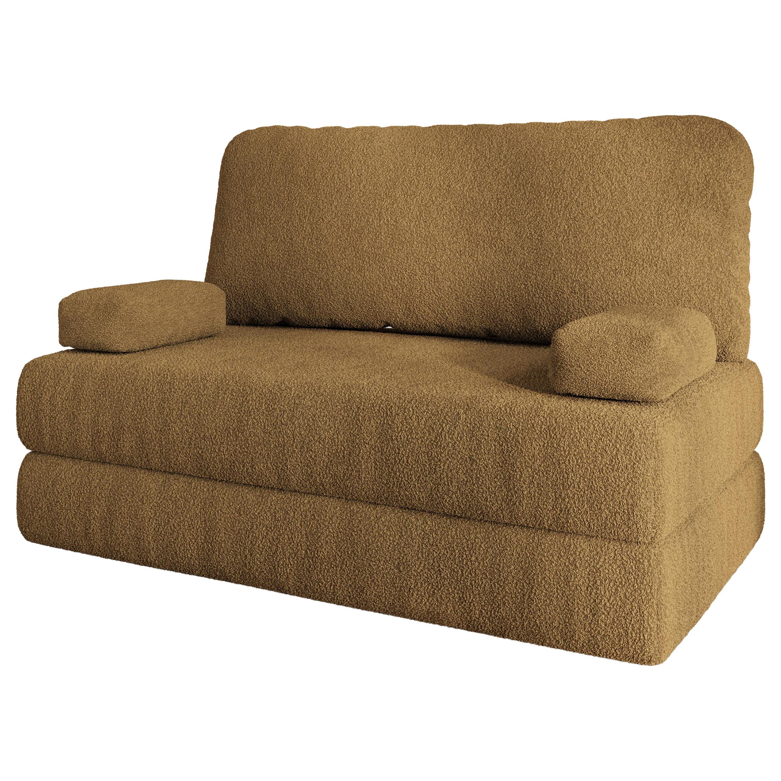 BETTSOFA KESTE aus Schaumstoff Bucle-Stoff Orange Schlaffunktion - Gelb, Textil (140/86/60cm) - MASSENO