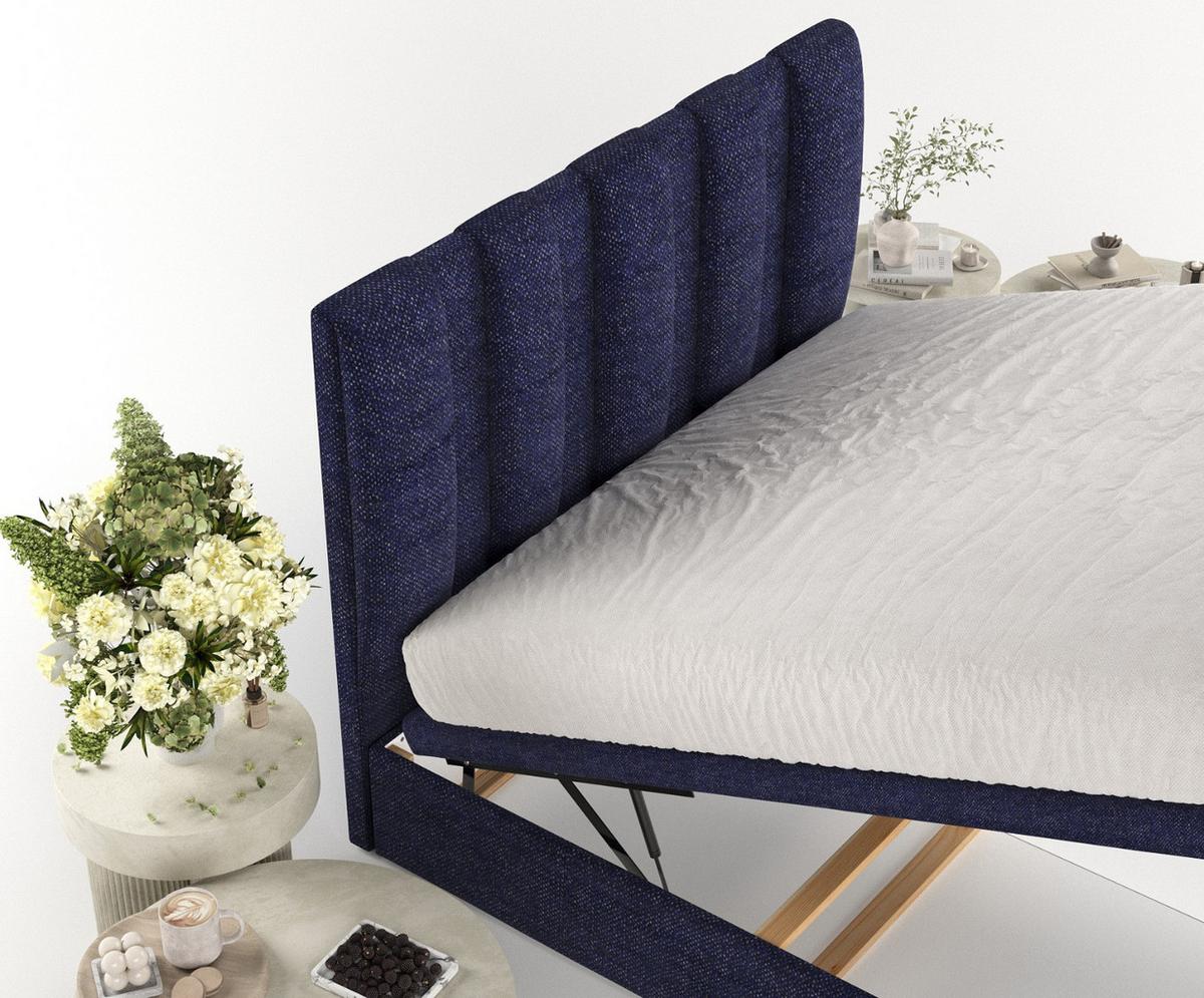 POLSTERBETT Orta mit Stauraum 160/200 cm Marineblau im Alta Stoff - Schwarz/Dunkelblau, Holz/Holzwerkstoff (160/200cm) - AltaBeds