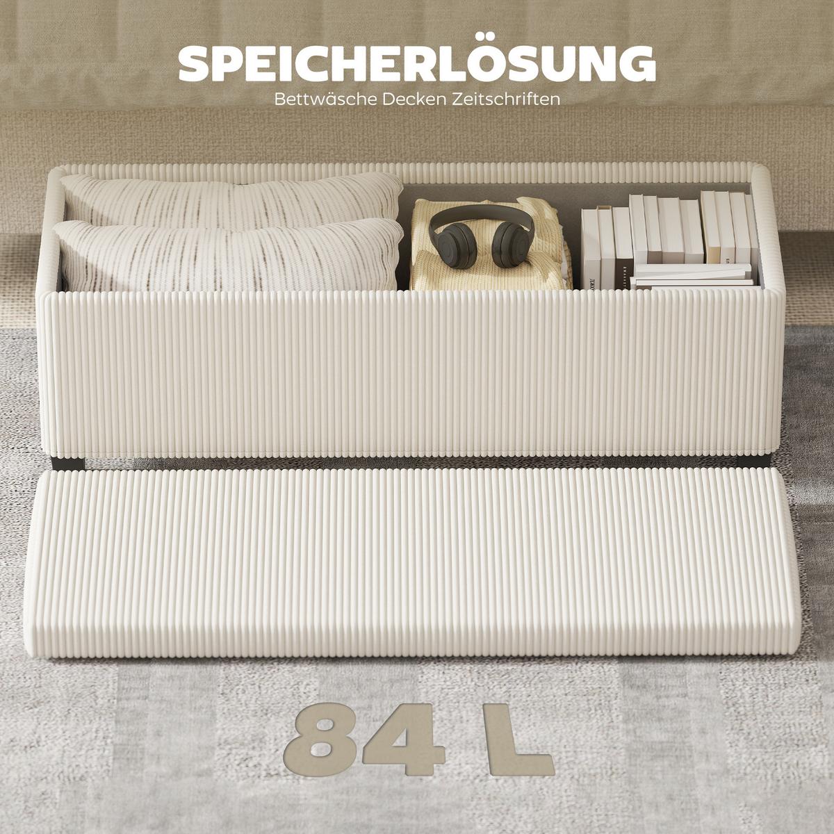 TRUHENBANK mit Cord-Optik, Stahlbeine, Beige - Beige, Metall (42/40/112cm) - HOMCOM