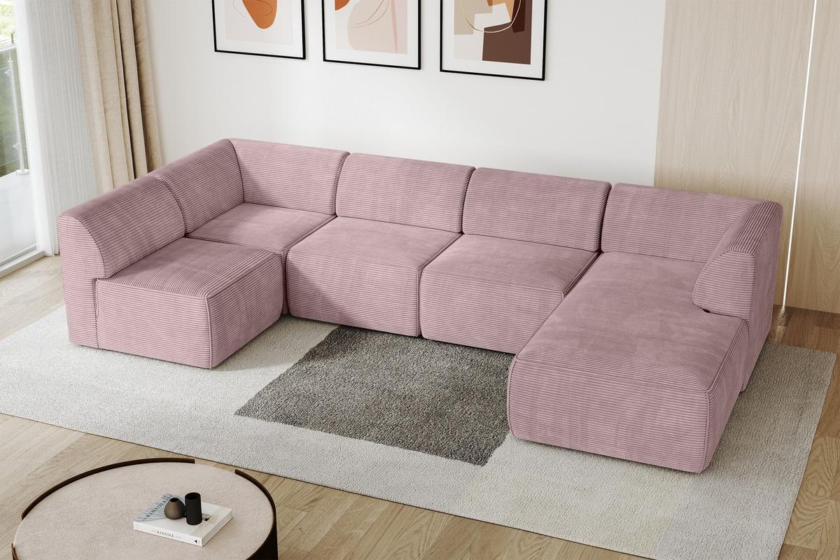 WOHNLANDSCHAFT Ottomane Rechts MOVO-L 345x180x78 cm Rosa Cord - Rosa, Holzwerkstoff/Kunststoff (180/78/345cm) - ALTDECOR