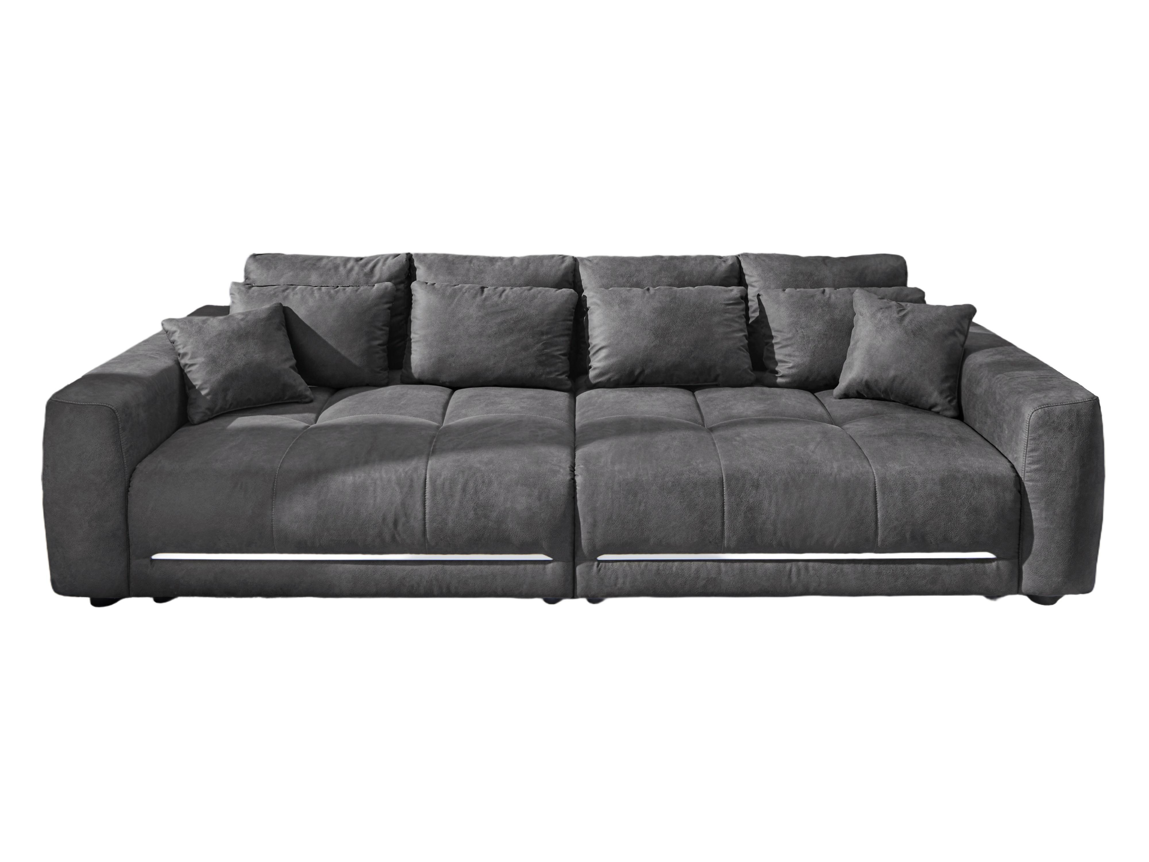 BIG-SOFA Federkern B294/T136/H86 cm, RGB-LED-Beleuchtung mit Fernbedienung, Mikrofaserstoff in Anthrazit / 15415 - Anthrazit/Schwarz, Kunststoff/Textil (294/86/136cm) - luma-home