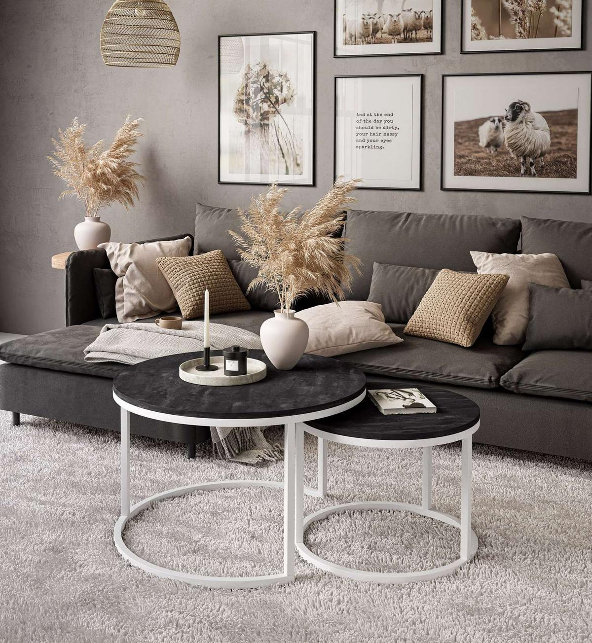 COUCHTISCH 2-in-1 CIRI dunkler Beton - Weiß, Holzwerkstoff (70/70/48cm) - Lookway