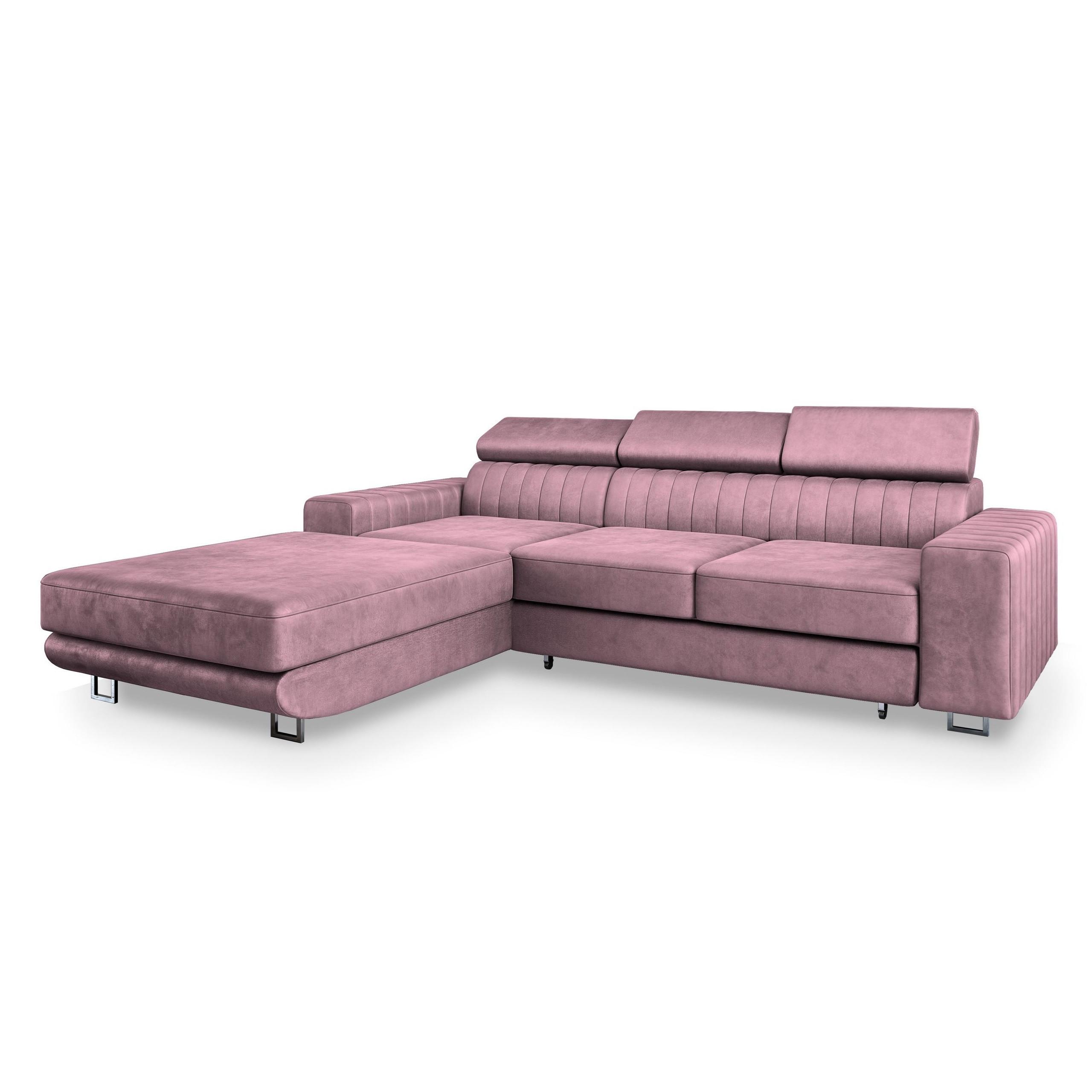 ECKSOFA NOTO L-S Lila Velours-Stoff mit Schlaffunktion - Lila/Silberfarben, Holz/Textil (267/190cm) - MASSENO