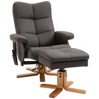 RELAXSESSEL mit Liegefunktion Massagesessel mit Fußhocker Polyester Braun - Braun/Mokka, Leder/Holz (86/99/80cm) - HOMCOM