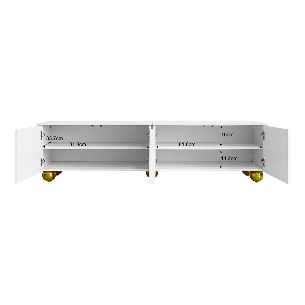 TV-LOWBOARD Weiß & Gold 170 cm mit Push-to-Open & Bogendesign - Weiß, Holzwerkstoff (170/44/38cm) - Urban Meuble