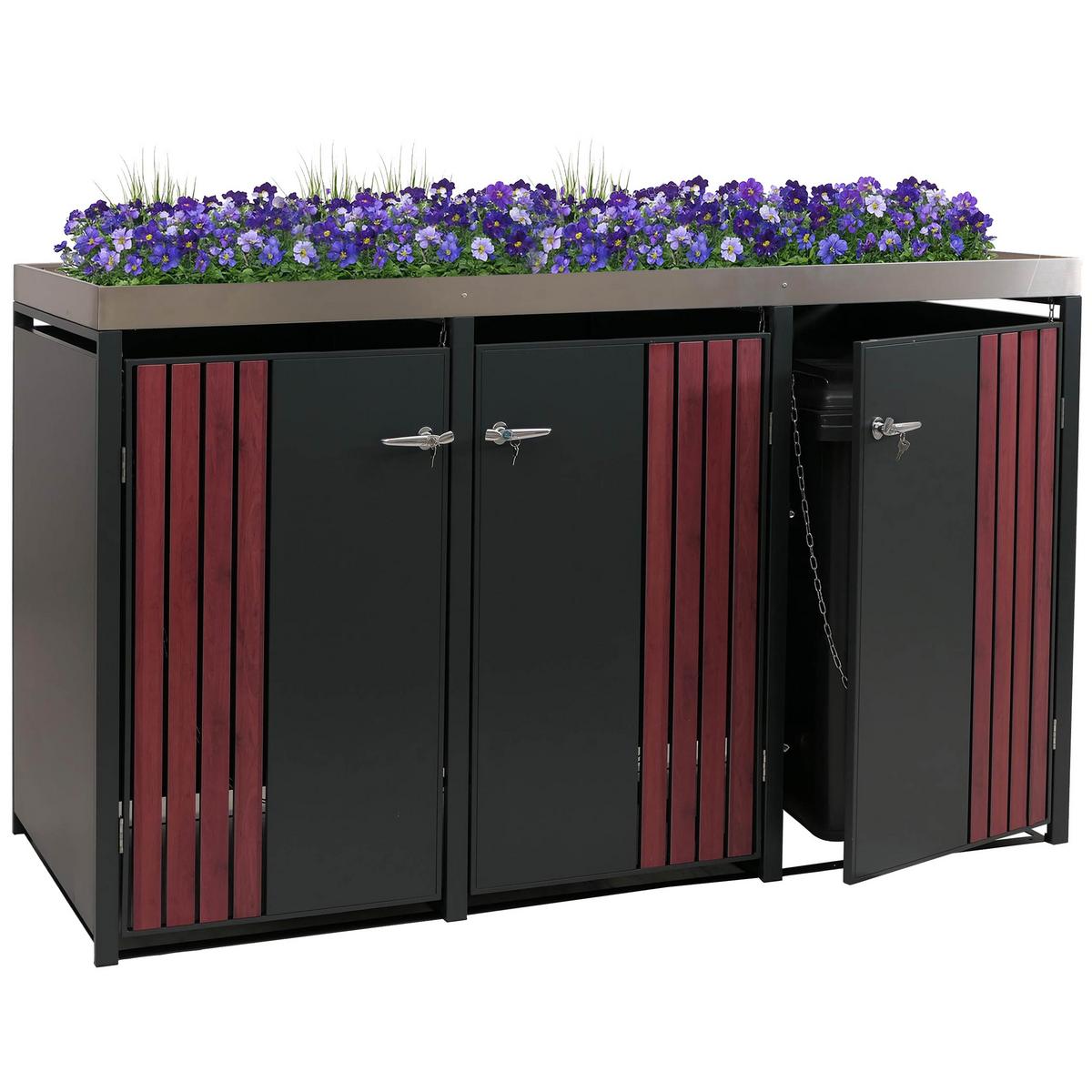 3ER-MÜLLTONNENVERKLEIDUNG Anthrazit, Dunkelbraun - Anthrazit/Dunkelbraun, Metall (196/125/84cm) - MCW
