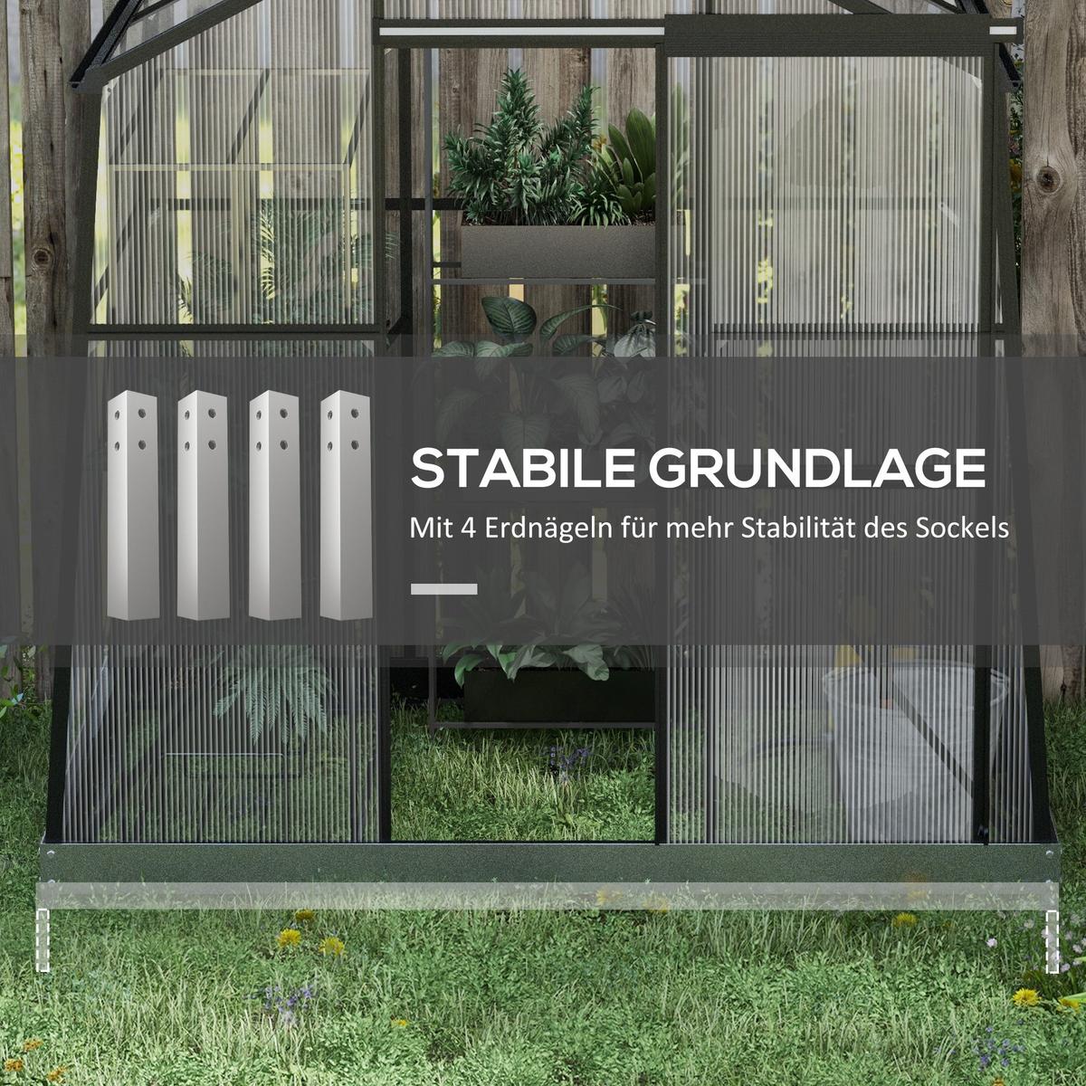 ALU-GEWÄCHSHAUS, mit Fenster, Schiebetür, Fundament, für Garten, Balkon, Schwarz - Schwarz, Metall (131/203/192cm) - Outsunny