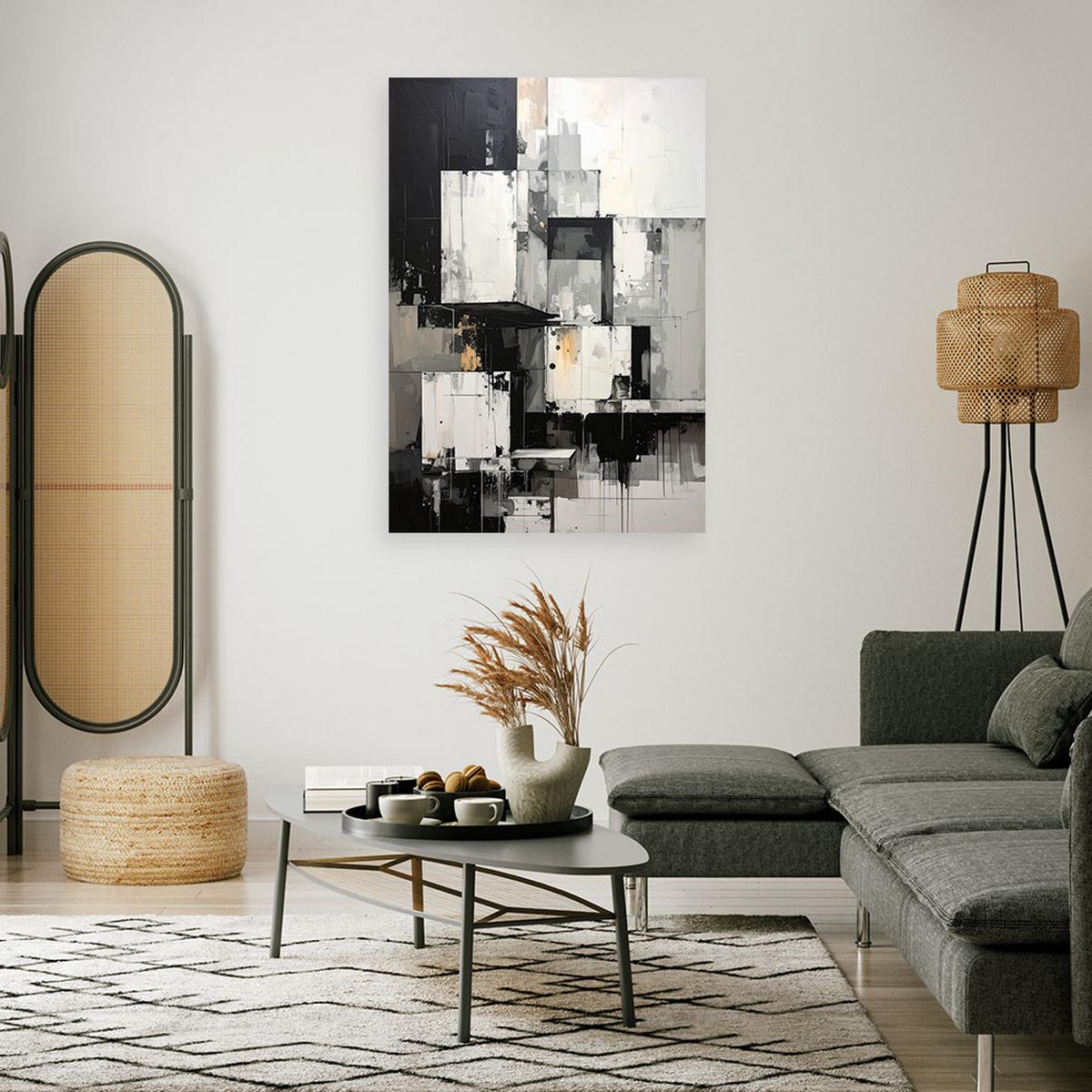 BILD auf Leinwand, Moderne Abstrakt in Schwarz und Weiß - Schwarz, Textil (80/120cm) - Feeby