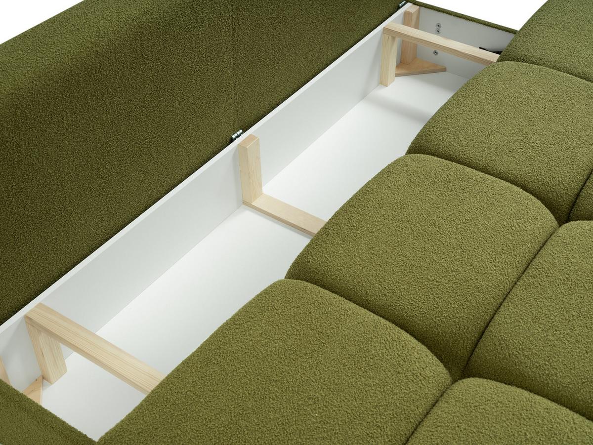BETTSOFA CORSO Grün Bucle-Stoff mit Schlaffunktion - Grün, Holz (214/89/104cm) - MASSENO