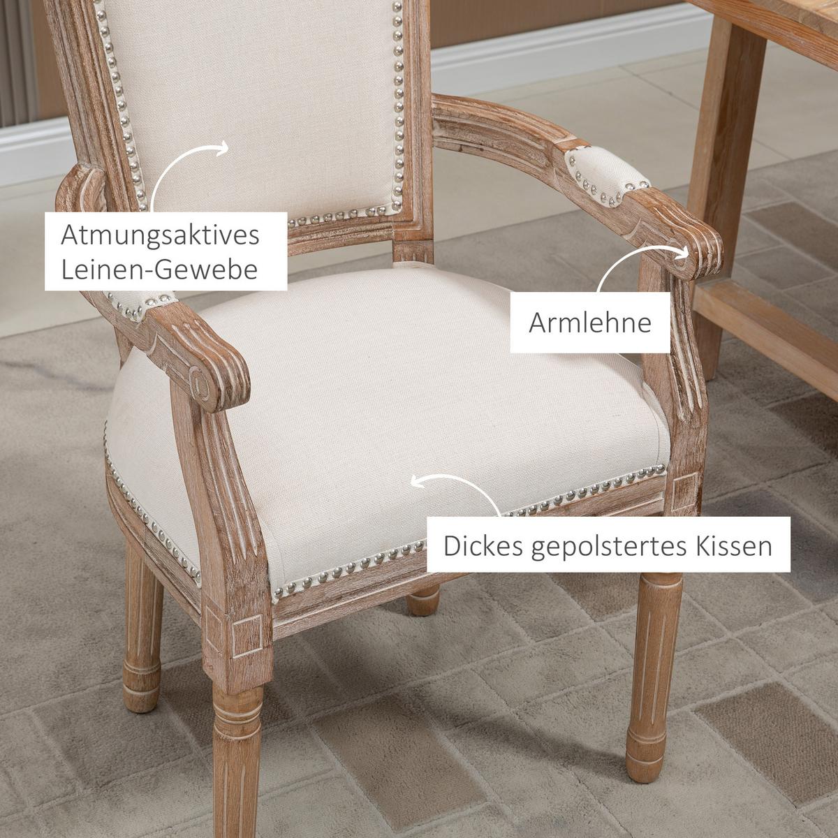 ESSZIMMERSTUHL Küchenstuhl mit Armlehne im Vintage Design Leinen Optik - Creme, Holz (59/96/54.5cm) - HOMCOM