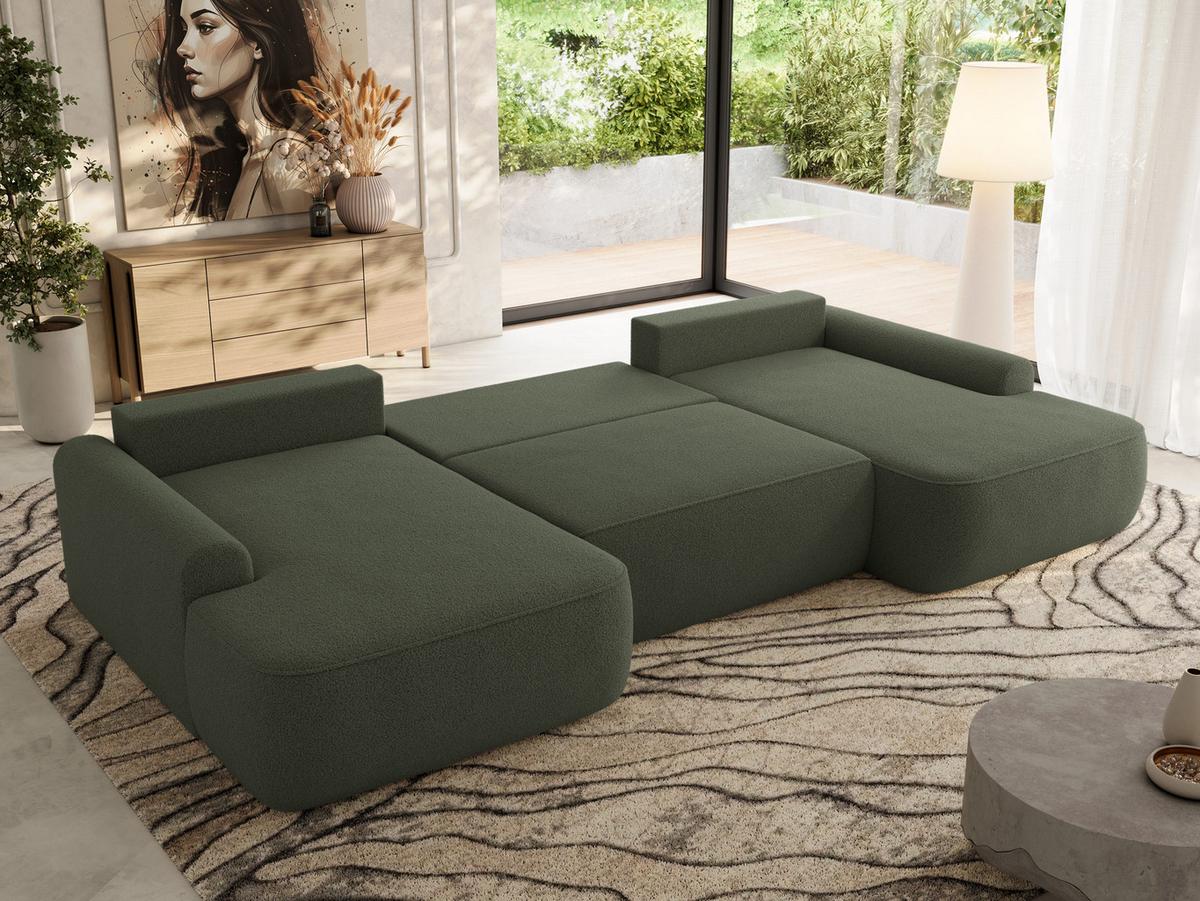WOHNLANDSCHAFT CUBO U Dunkelgrün Boucle - Dunkelgrün/Schwarz, Kunststoff/Textil (370/100/187cm) - MKS