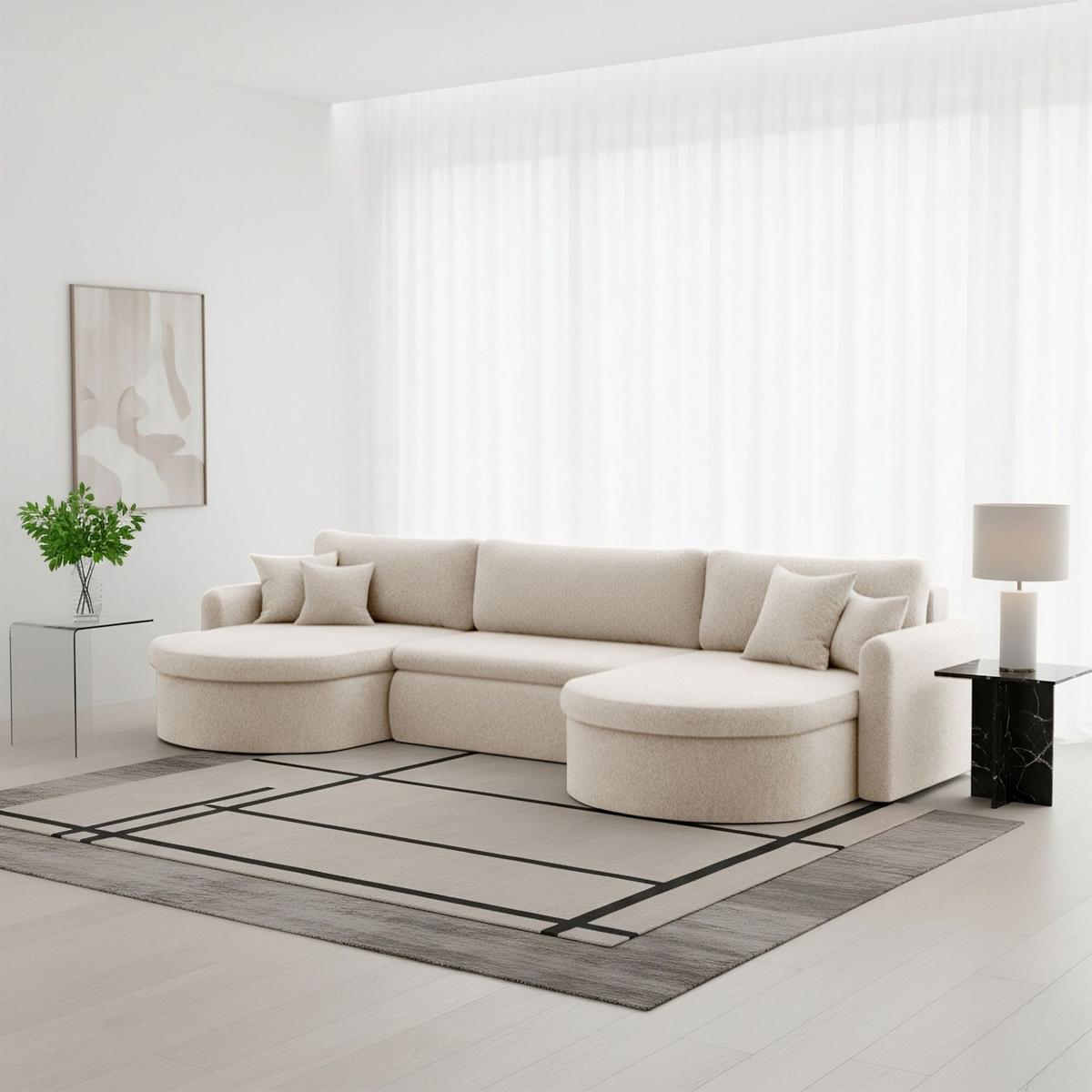 WOHNLANDSCHAFT Feliz In Quelle - Creme, Holzwerkstoff/Textil (350/83/160cm) - Fun Möbel