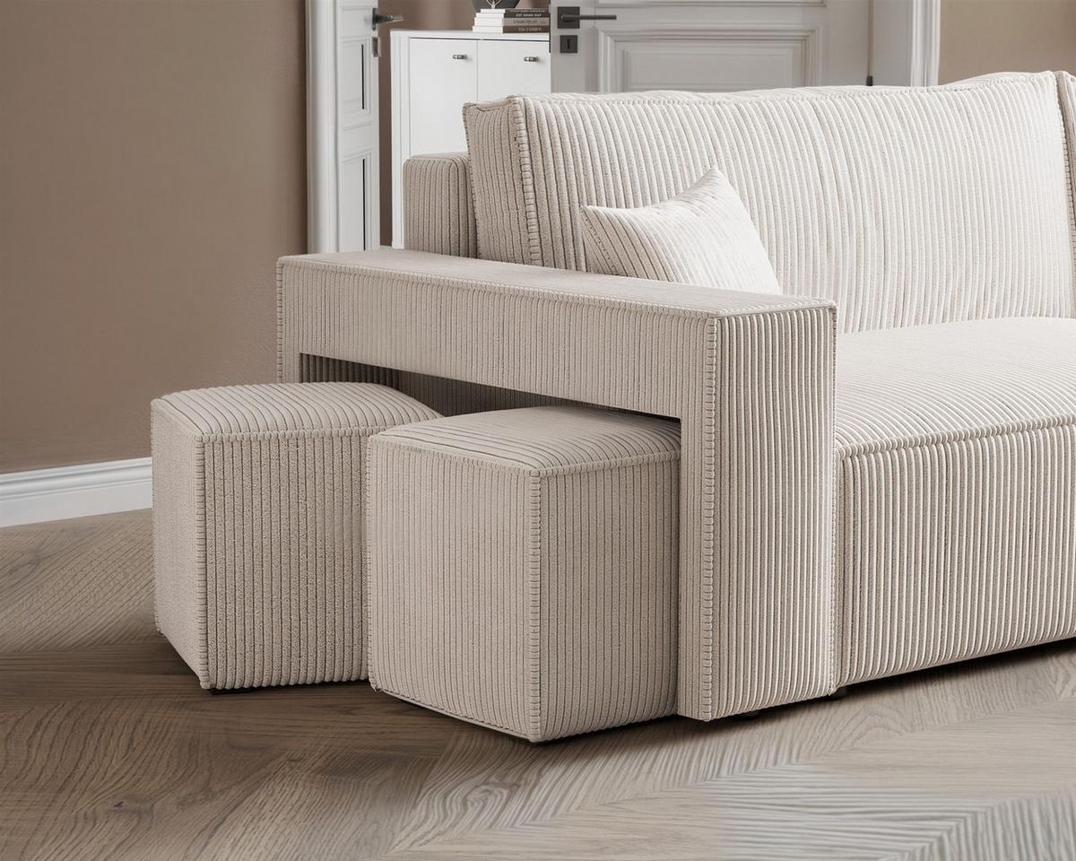 ECKSOFA Adara Inkl. Hocker - Weiß, Holzwerkstoff/Textil (145/262cm) - Fun Möbel