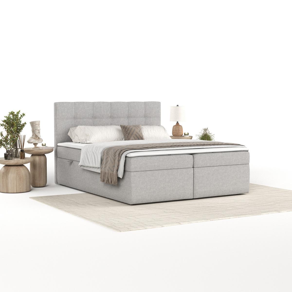 BOXBETT Lean 160/200 cm Graubeige im Megan Stoff - Schwarz/Grau, Holz/Holzwerkstoff (160/200cm) - AltaBeds