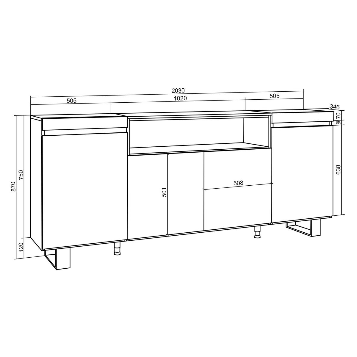 SIDEBOARD Elektrokamin, eiche, schwarz, 200/35/87cm - Multicolor, Holzwerkstoff (200/87/35cm) - Skraut Home