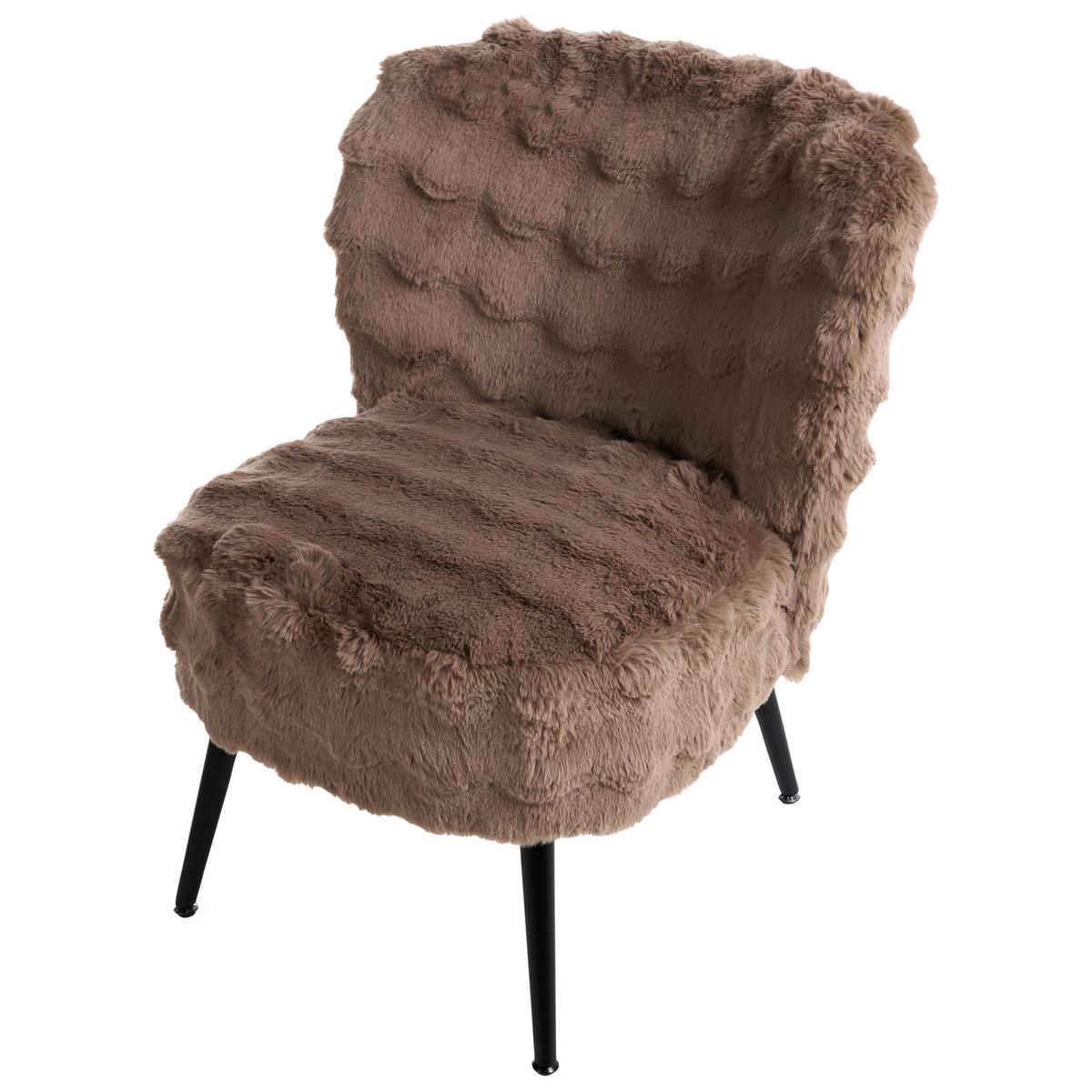 SESSEL Webpelz Hellbraun Voss - Hellbraun/Schwarz, Textil (60/76/52cm) - Beliani
