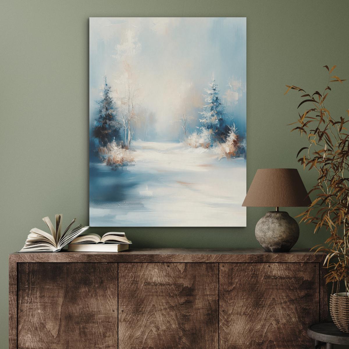 AKUSTIKBILD Wald - Winter - Natur - Abstrakt - Schnee Wandbilder 60x80 cm - Weiß, Kunststoff (60/80/0.9cm) - MuchoWow