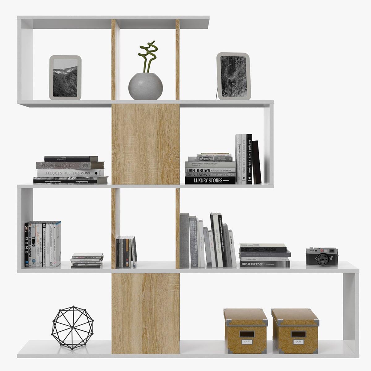 BÜCHERREGAL mit 4 Ebenen und 11 Aufbewahrungsfächern H145 cm - Eschefarben, Holzwerkstoff (28/145/11.2cm) - Calicosy
