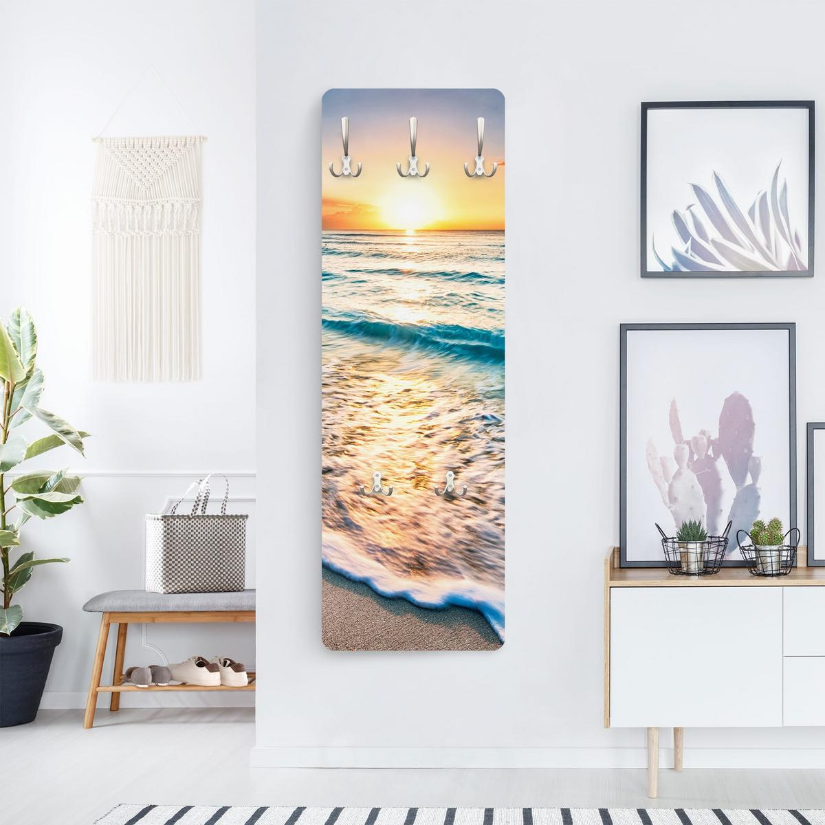 WANDGARDEROBE - Sonnenuntergang am Strand 34/105 cm - Blau, Holzwerkstoff (34/105/1.6cm) - Bilderwelten